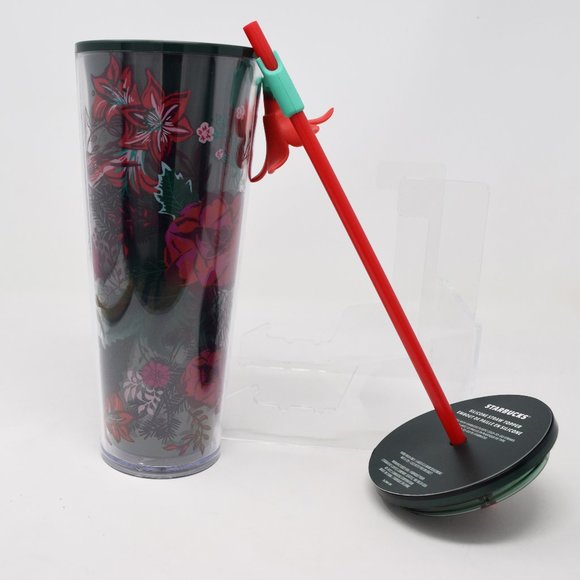 Starbucks Holiday 2022 Poinsettia Venti Tumbler Flower Straw Topper Rosette New - Picture 14 of 15